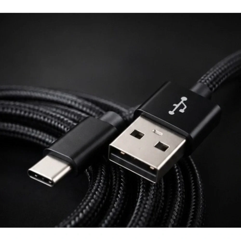6FT Deluxe Fast Charging USB-A to USB-C Braided Cable Android iPhone Black